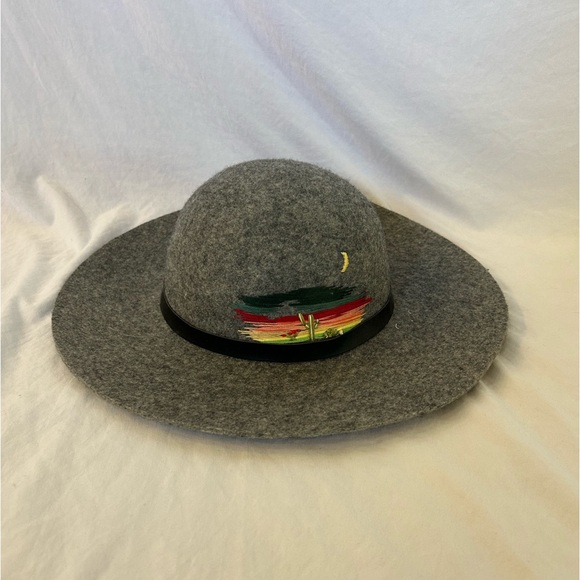 Lucky Brand 100% Wool Wide Brim Cactus Embroidered Hat - Picture 1 of 7